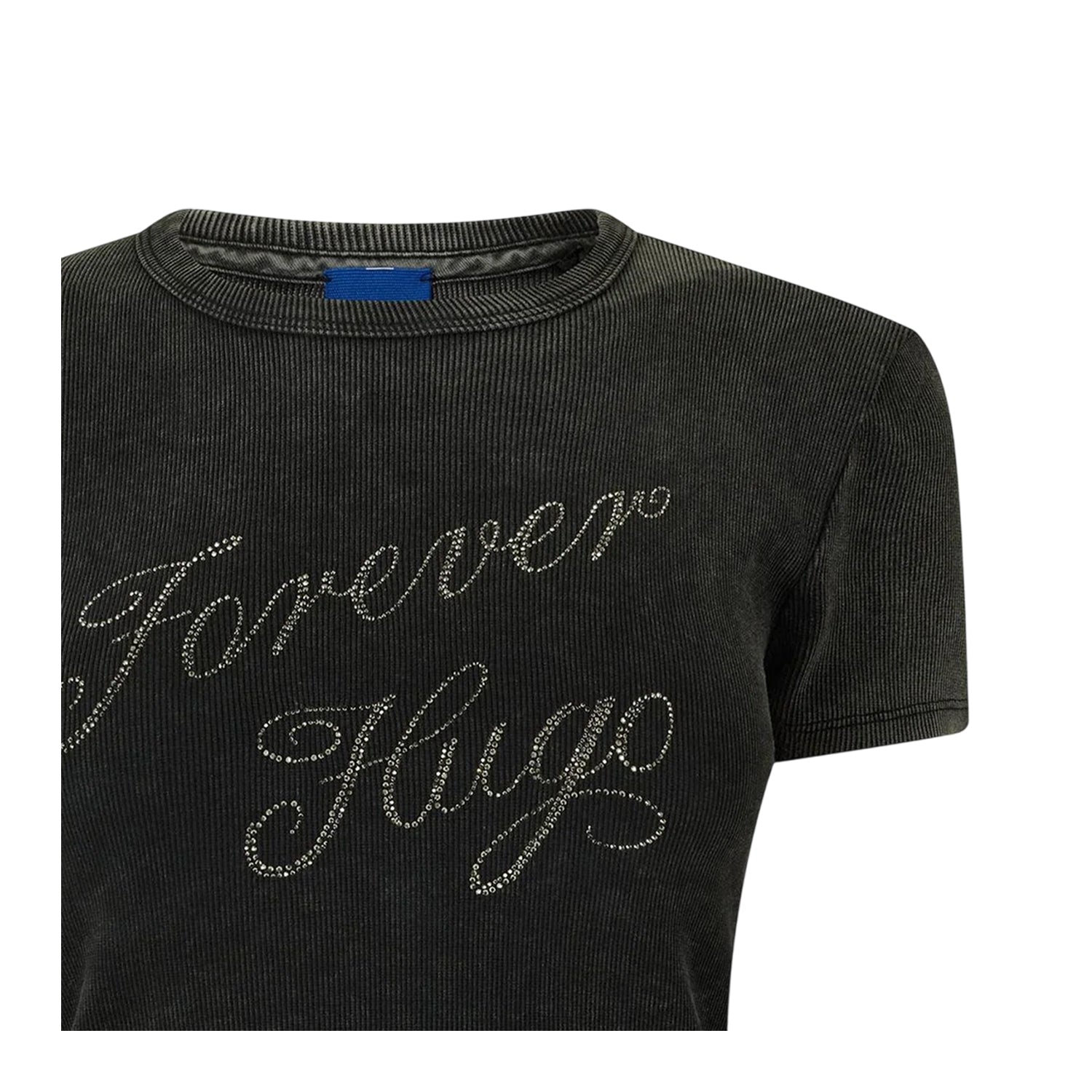 Black - Side - Hugo Womens-Ladies Lettering Print Crew Neck Slim T-Shirt