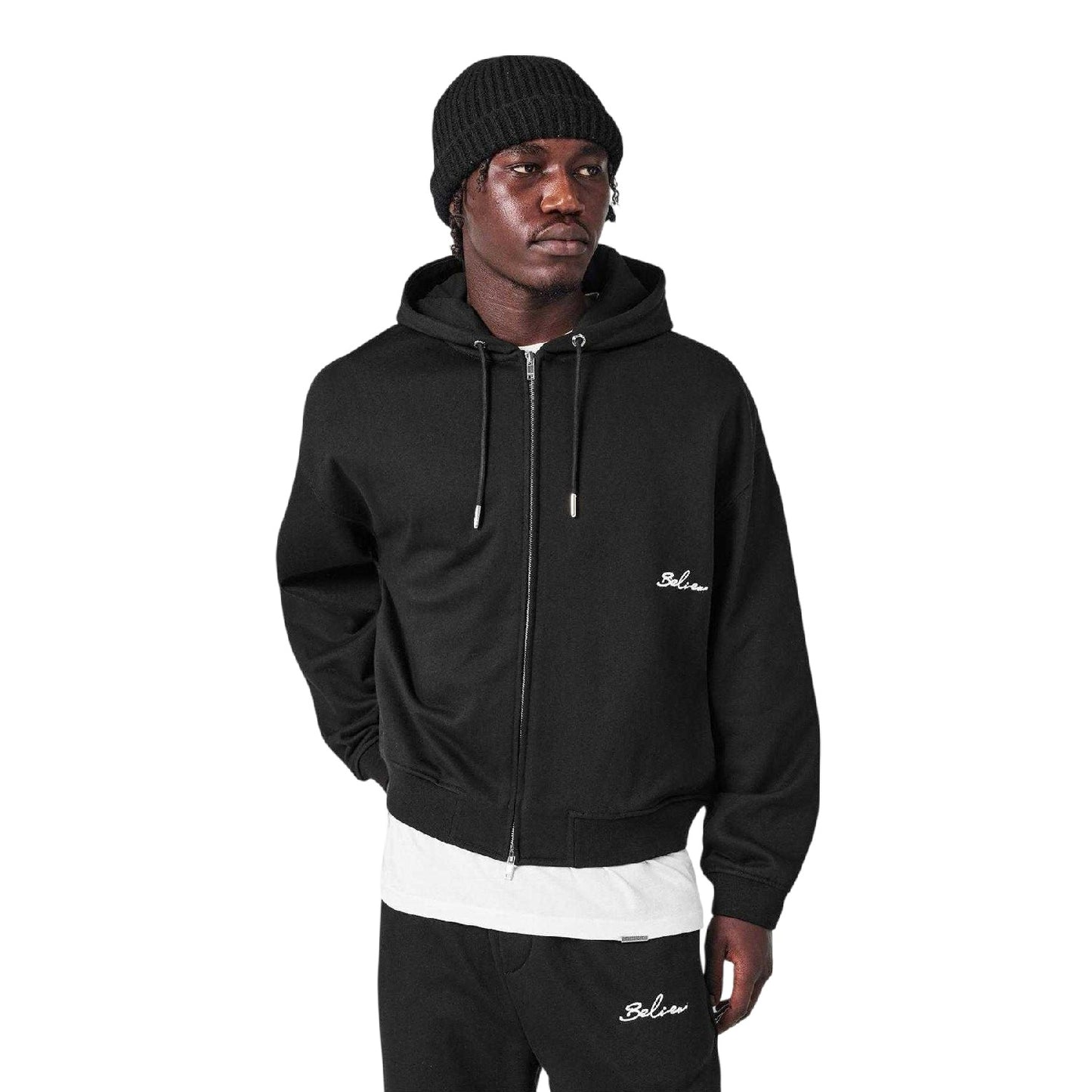 Black - Side - Belier Mens Oversized Full Zip Hoodie
