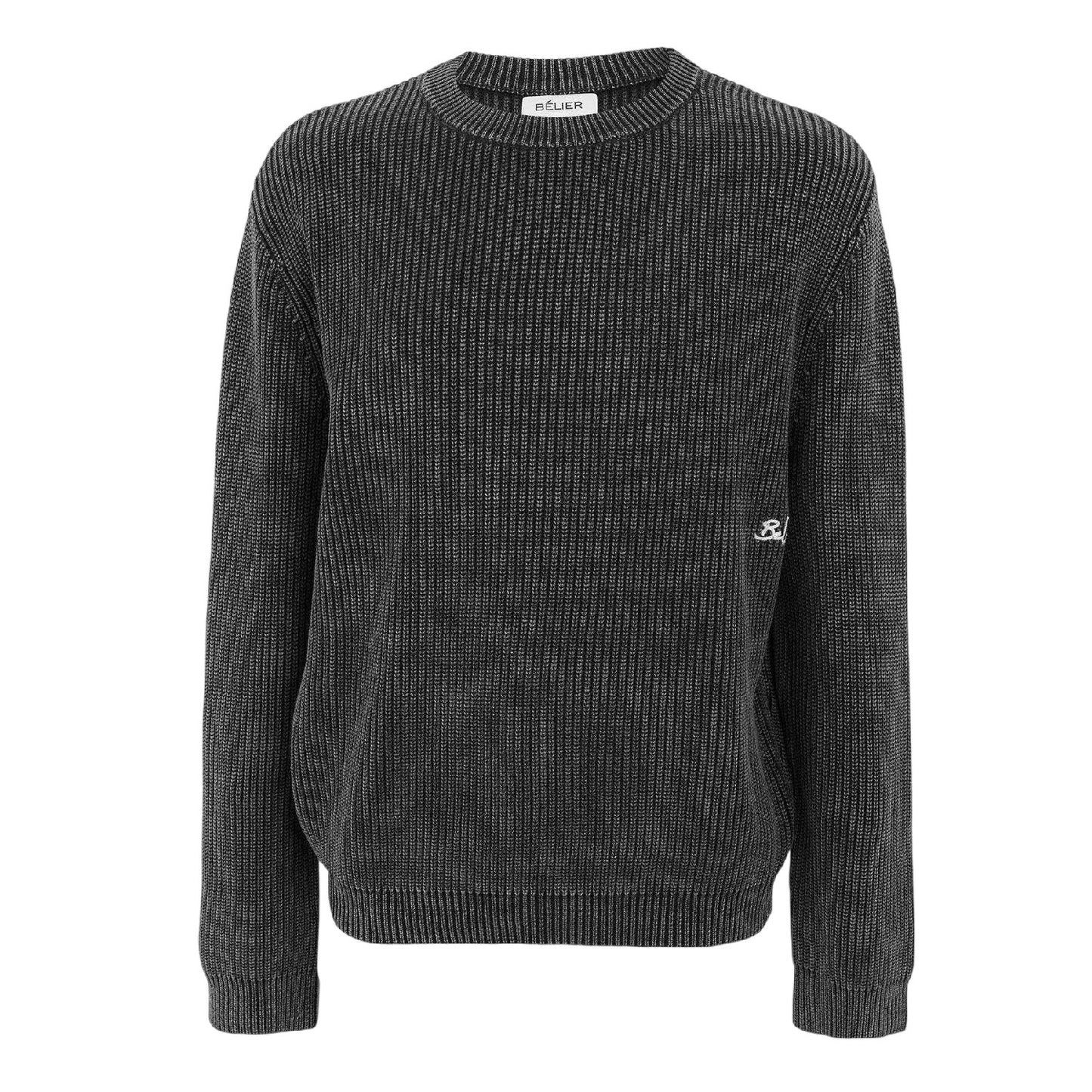 Washed Black - Front - Belier Mens Ribbed Crew Neck Jumper