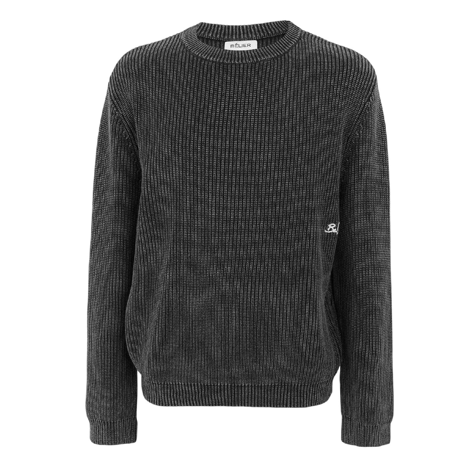 Washed Black - Front - Belier Mens Ribbed Crew Neck Jumper