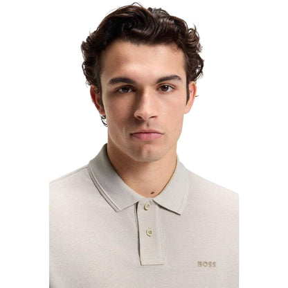 Grey - Side - Boss Mens Wordmark Collared Polo Shirt