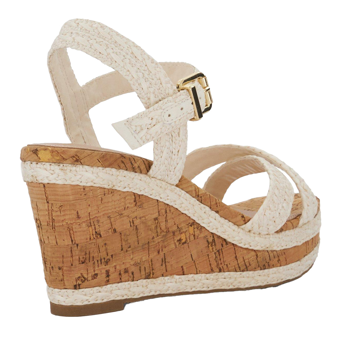 White - Back - Dune London Womens-Ladies Kelisa Raffia Flatform Wedge Sandals