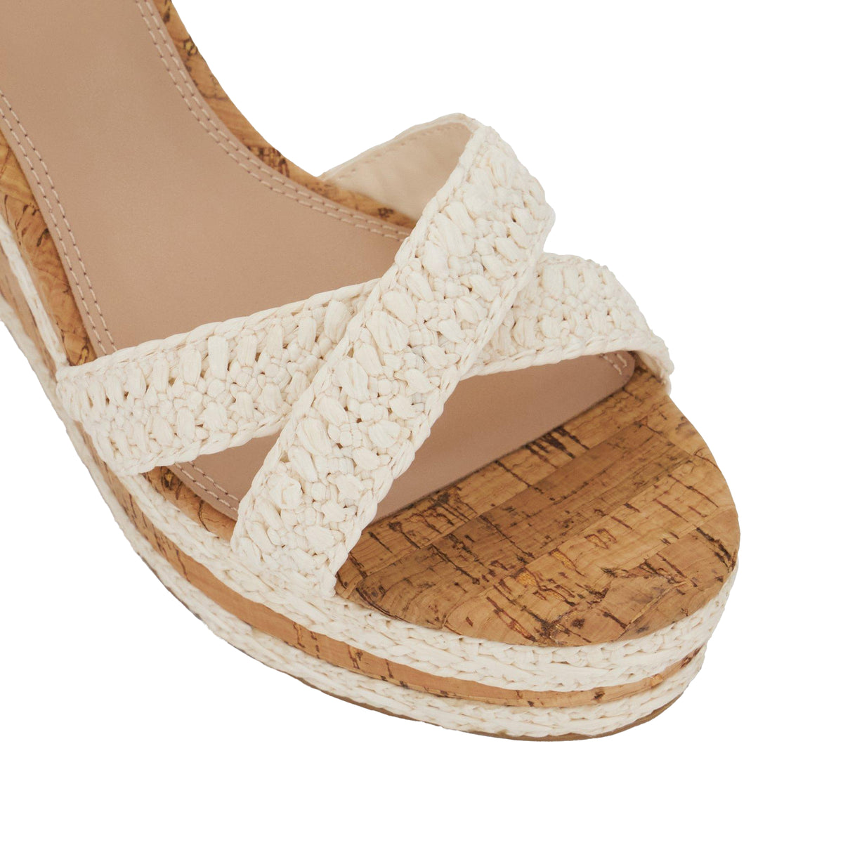 White - Side - Dune London Womens-Ladies Kelisa Raffia Flatform Wedge Sandals