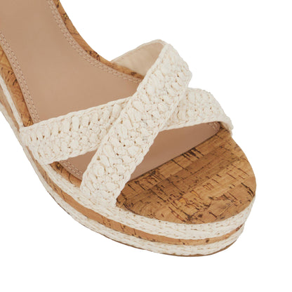 White - Side - Dune London Womens-Ladies Kelisa Raffia Flatform Wedge Sandals