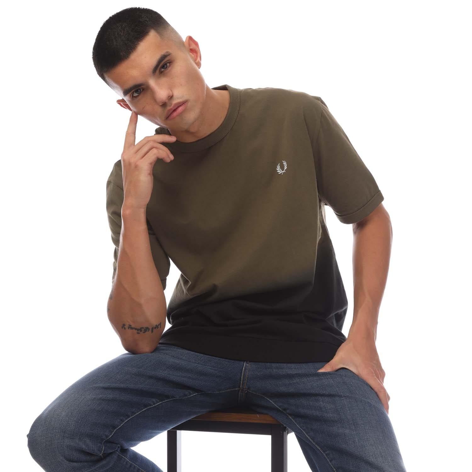 Green - Side - Fred Perry Mens Ombre T-Shirt