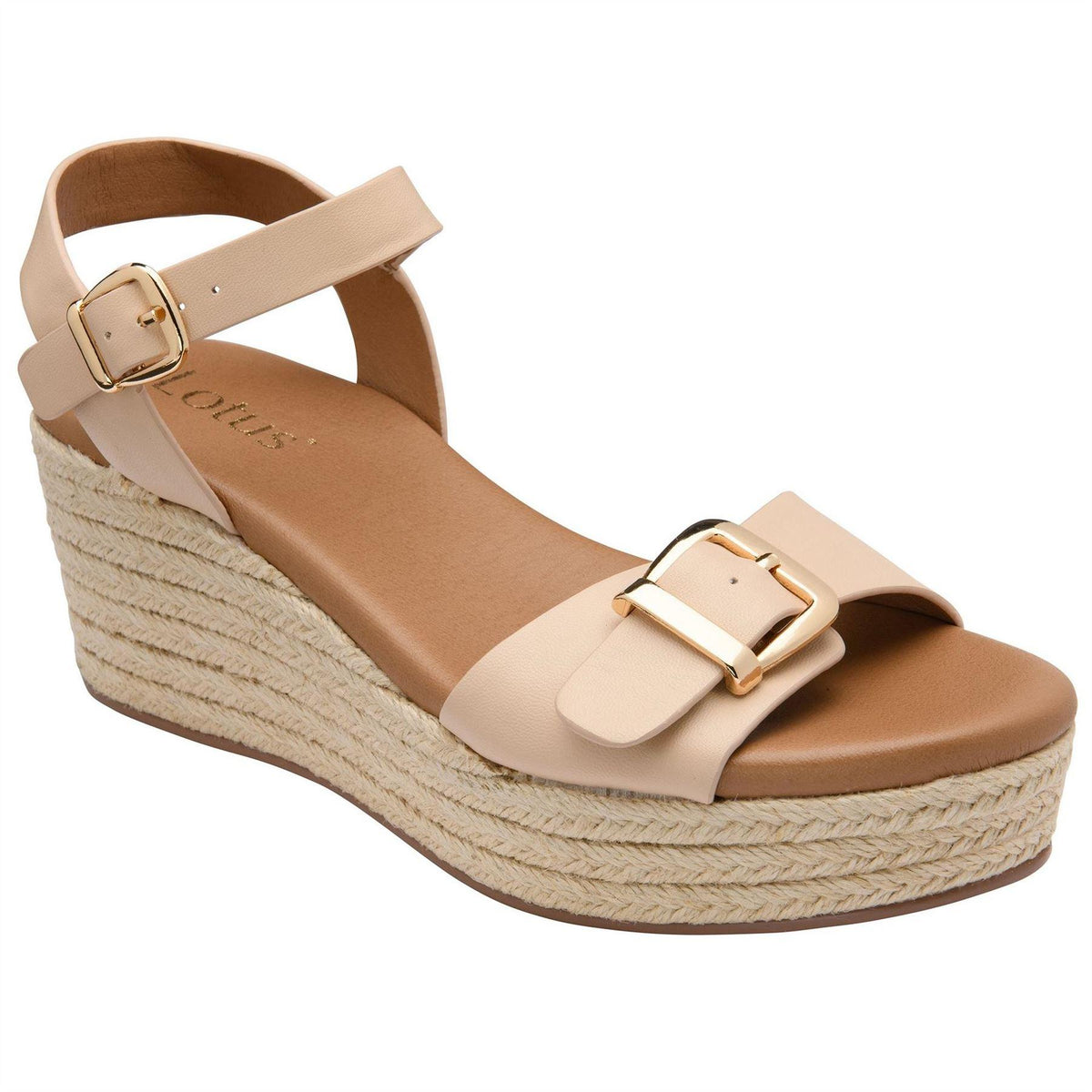 Nude - Pack Shot - Lotus Shoes Womens-Ladies Emeia Espadrille Wedge Sandals