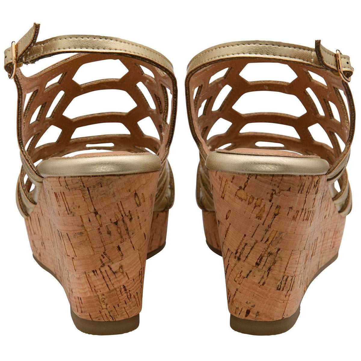 Gold - Back - Lotus Shoes Womens-Ladies Rhi Wedge Sandals