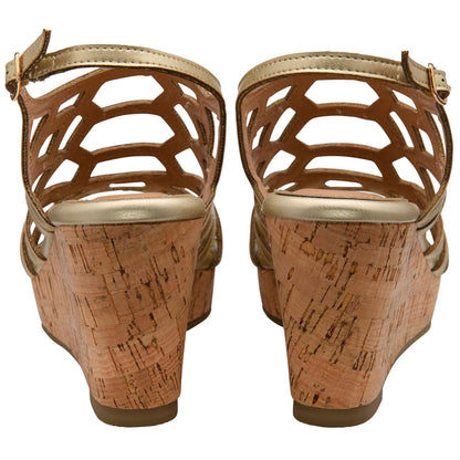 Gold - Back - Lotus Shoes Womens-Ladies Rhi Wedge Sandals