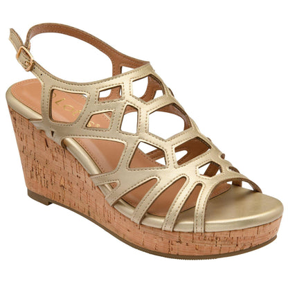 Gold - Lifestyle - Lotus Shoes Womens-Ladies Rhi Wedge Sandals