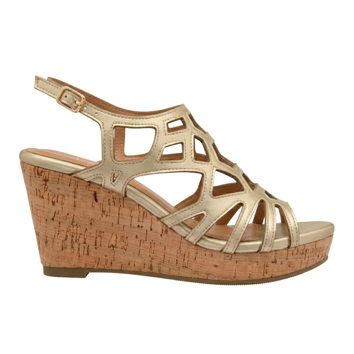 Gold - Front - Lotus Shoes Womens-Ladies Rhi Wedge Sandals