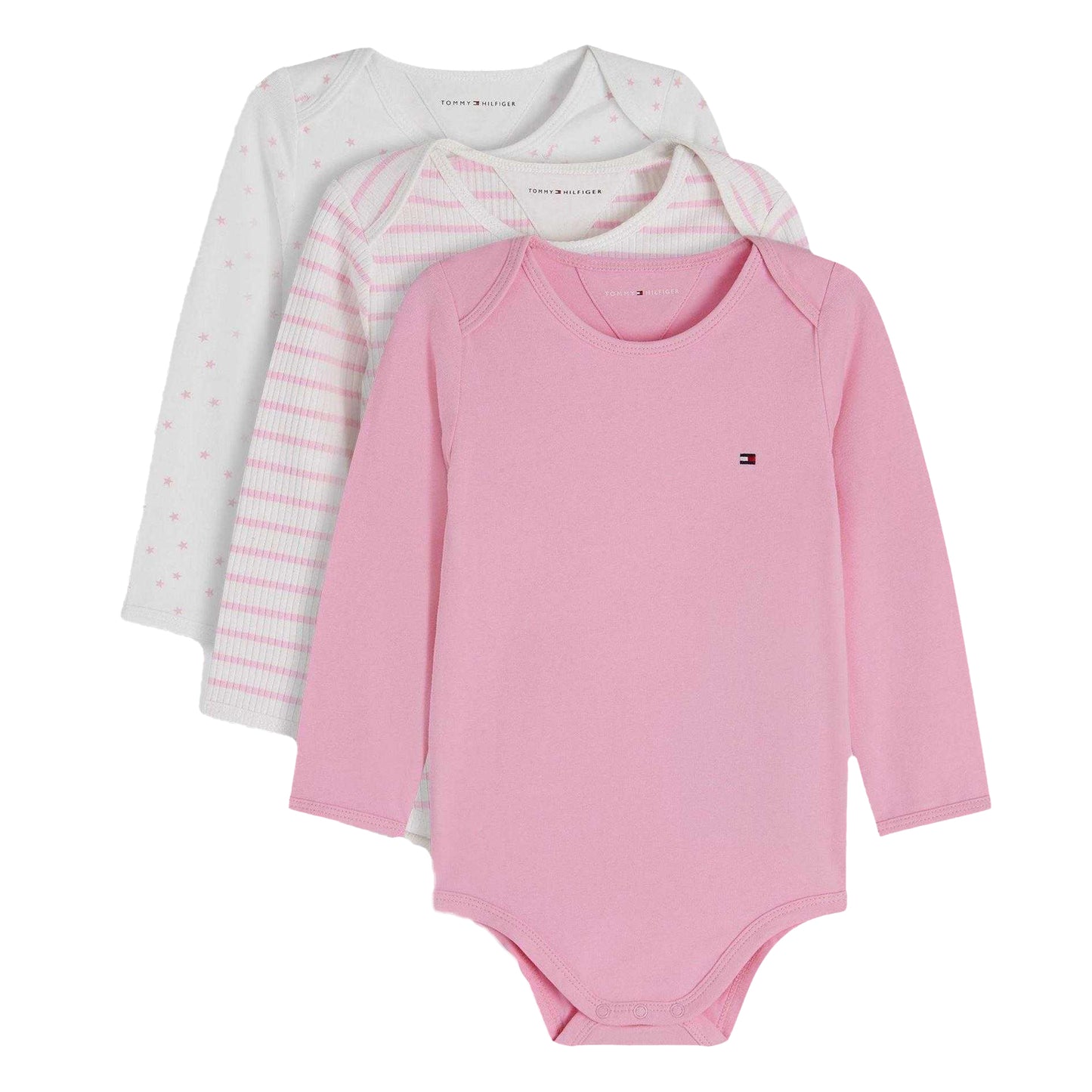 Pink-White - Front - Tommy Hilfiger Baby Girls Bodysuit (Pack of 3)