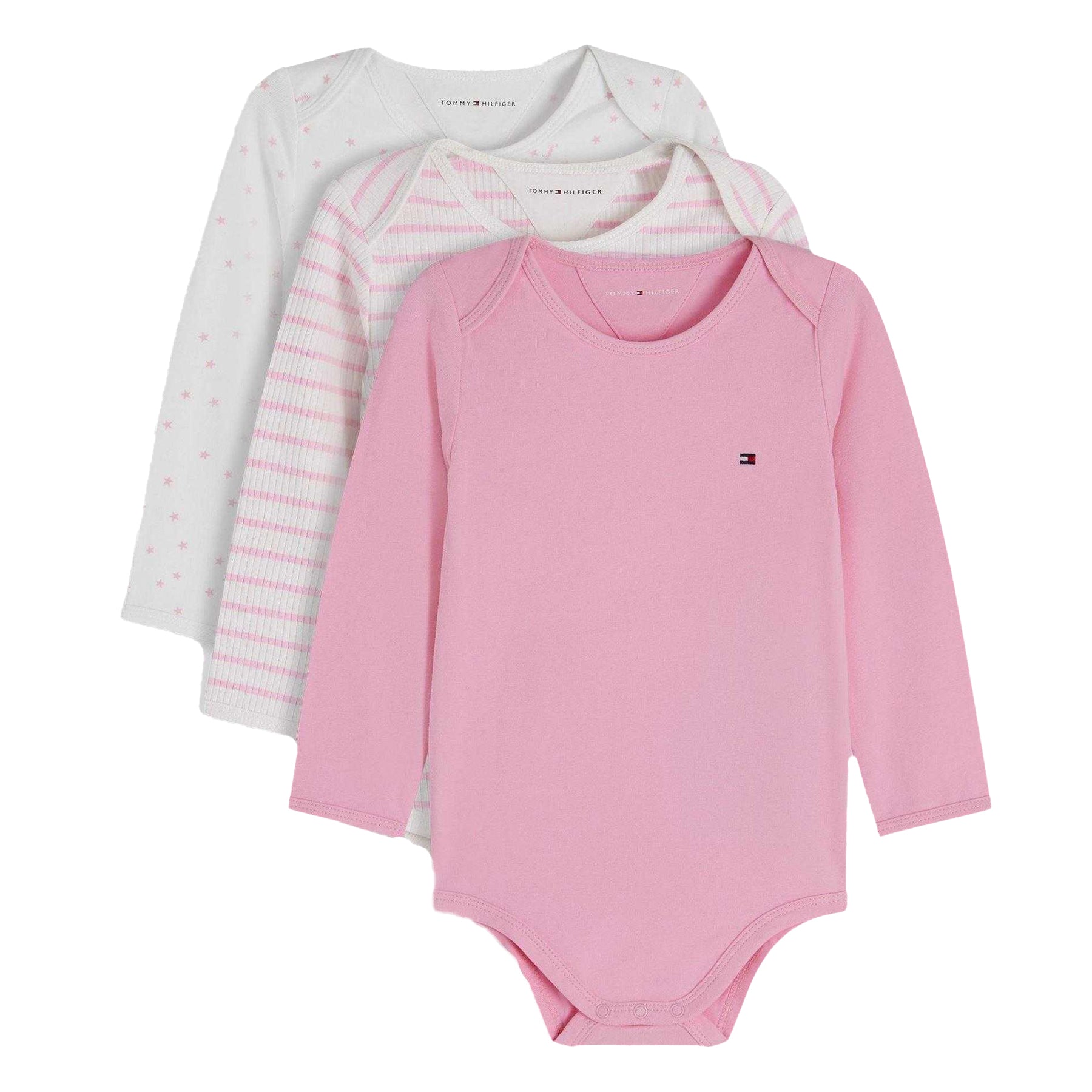 Pink-White - Front - Tommy Hilfiger Baby Girls Bodysuit (Pack of 3)