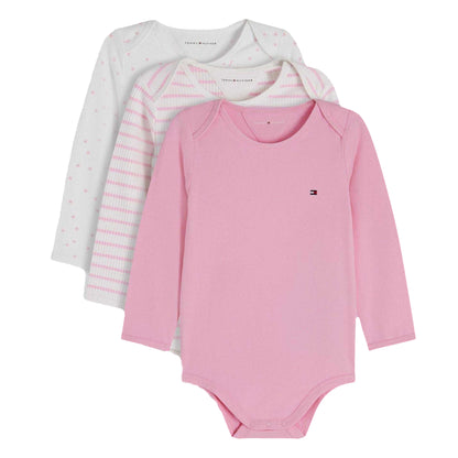 Pink-White - Front - Tommy Hilfiger Baby Girls Bodysuit (Pack of 3)