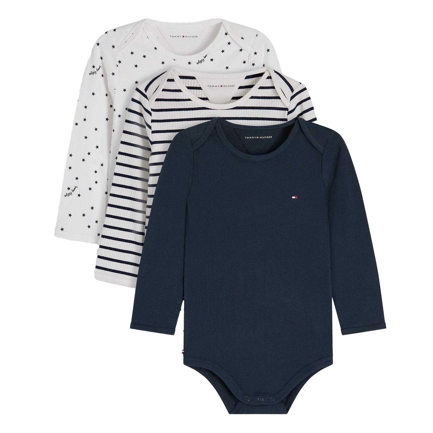 Night Navy-White - Front - Tommy Hilfiger Baby Girls Bodysuit (Pack of 3)