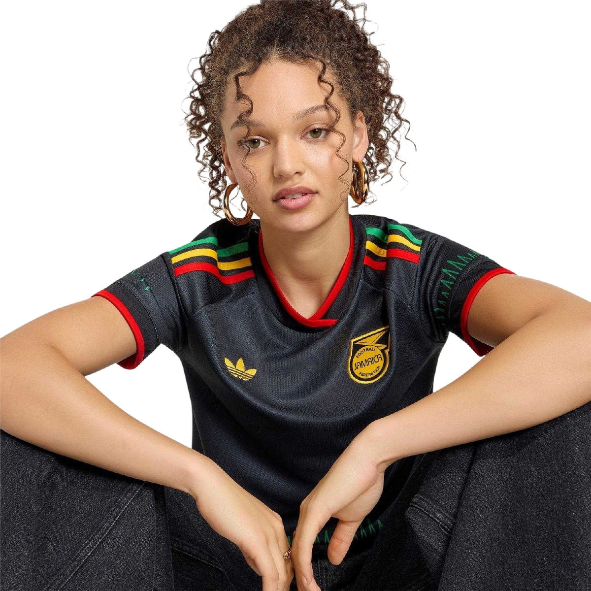 Black-Yellow - Side - Adidas Womens-Ladies 2026 Jamaica Away Shirt