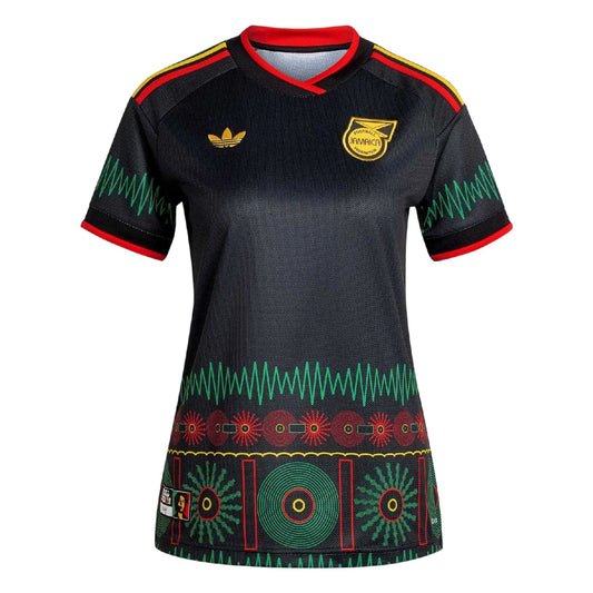 Black-Yellow - Front - Adidas Womens-Ladies 2026 Jamaica Away Shirt