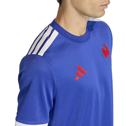 Blue - Side - Adidas Unisex Adult 2025-2026 France Short-Sleeved Rugby Shirt