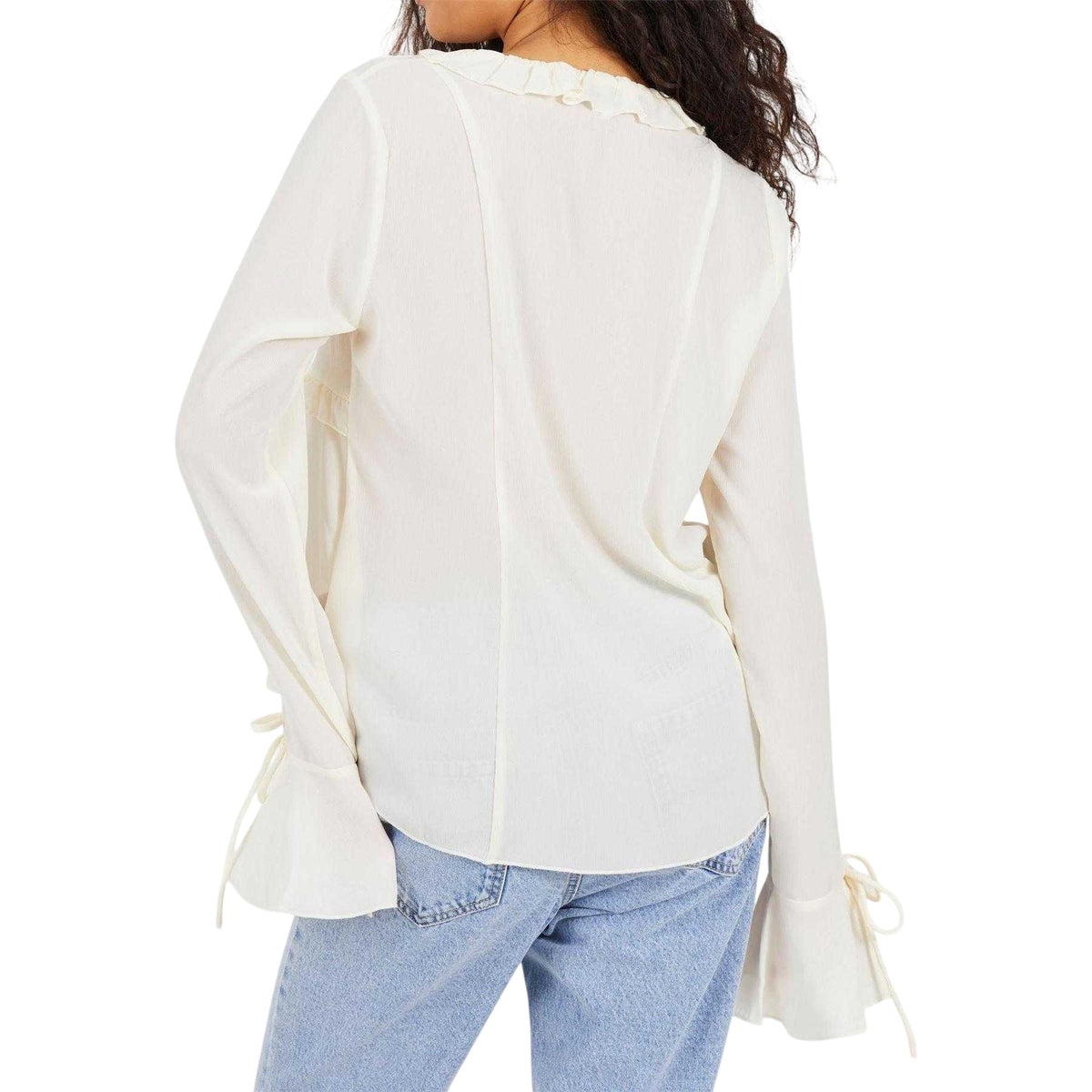 Cream - Back - Brave Soul Womens-Ladies Frill Long-Sleeved Top