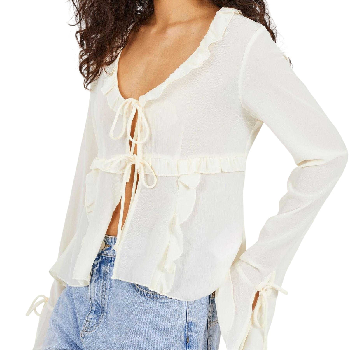 Cream - Side - Brave Soul Womens-Ladies Frill Long-Sleeved Top