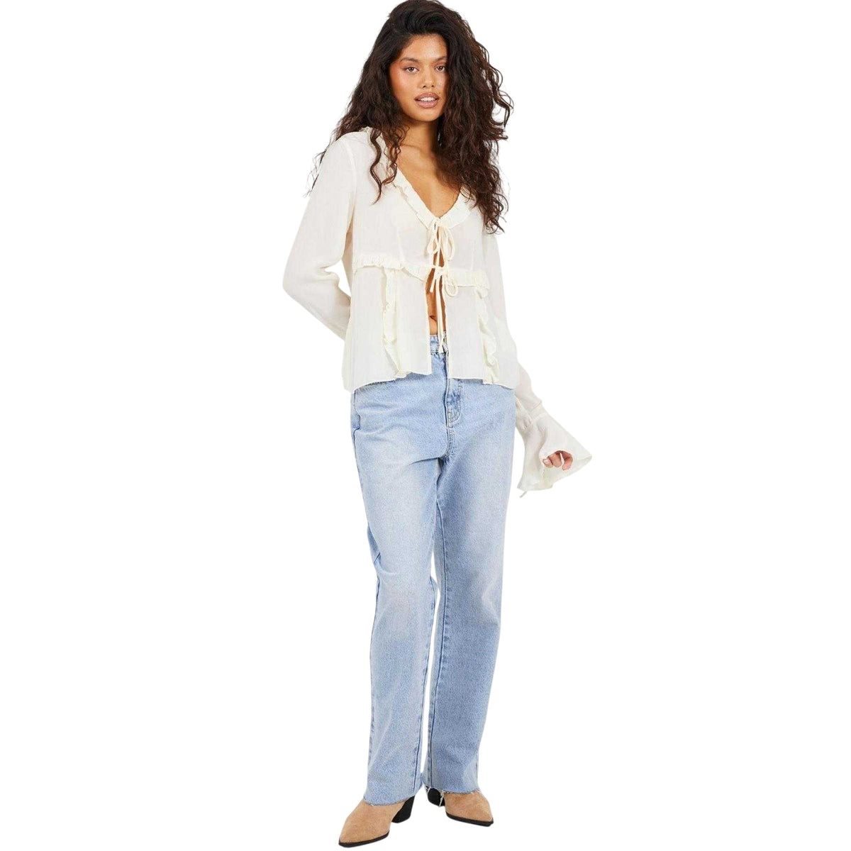 Cream - Lifestyle - Brave Soul Womens-Ladies Frill Long-Sleeved Top