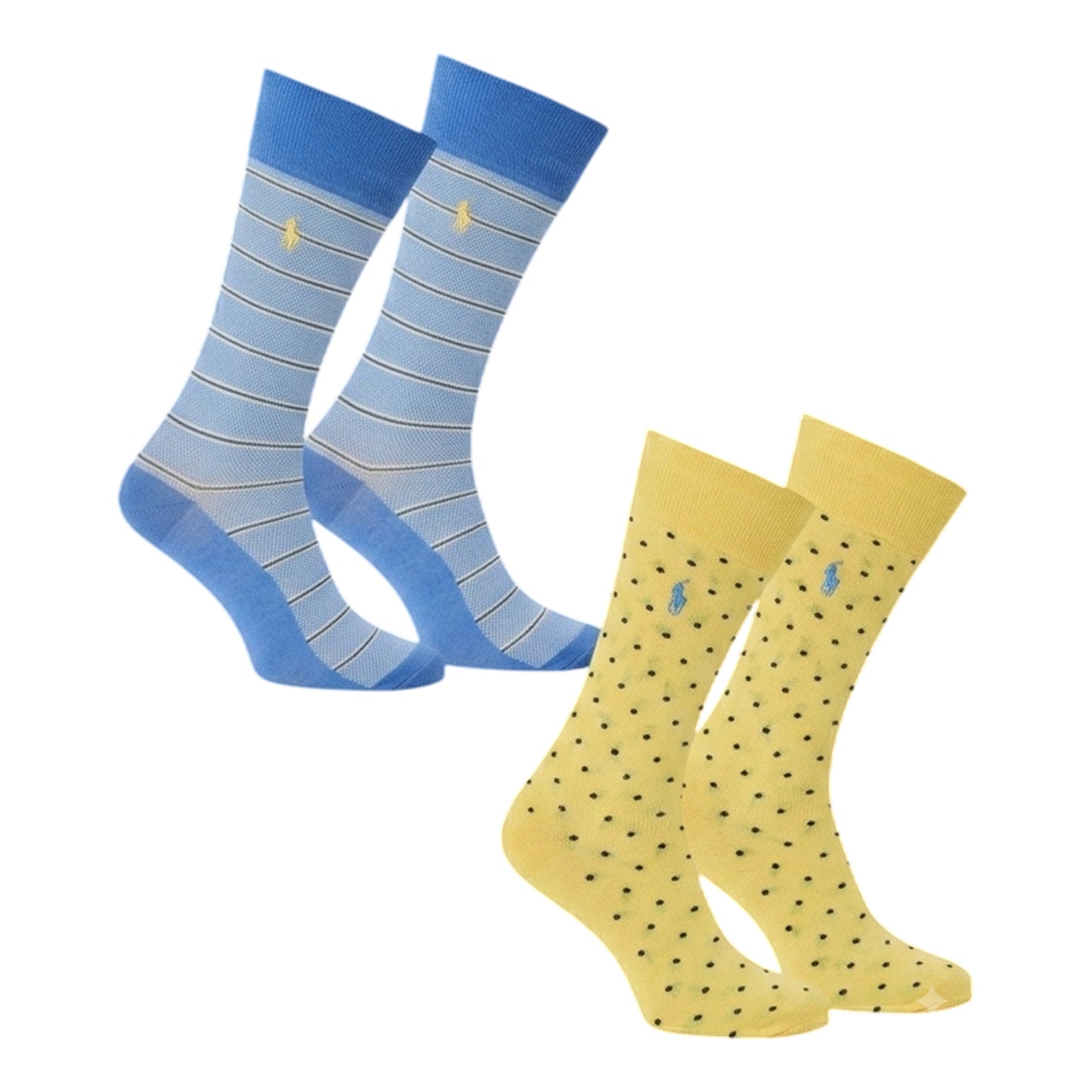 Navy-Yellow-Blue - Back - Ralph Lauren Mens Oxford Crew Socks (Pack of 3)