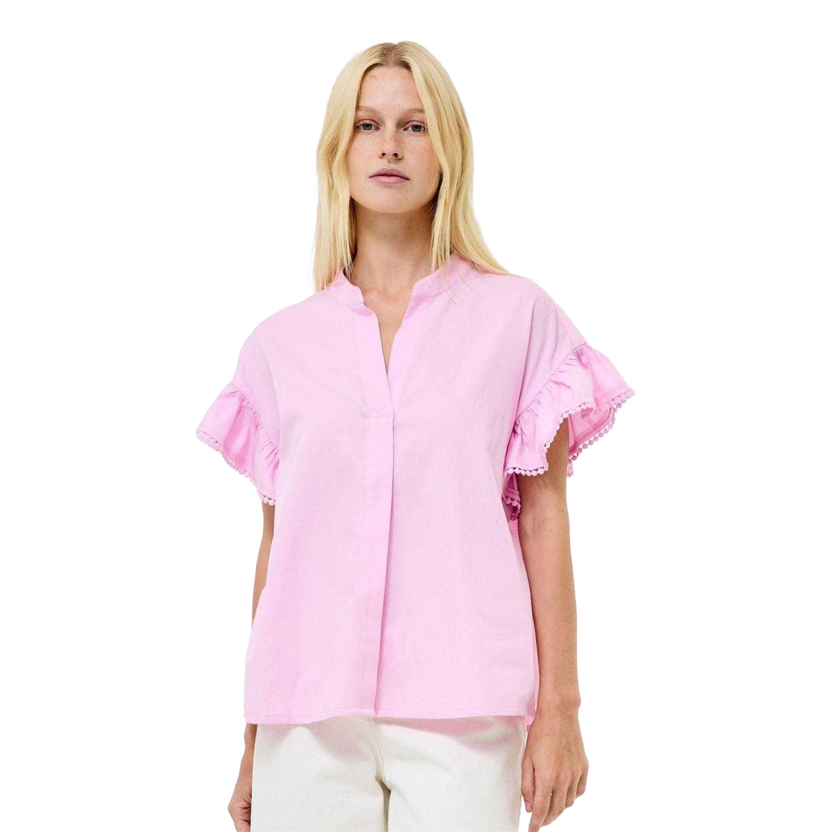 Pink - Side - French Connection Womens-Ladies Ruffle Blouse