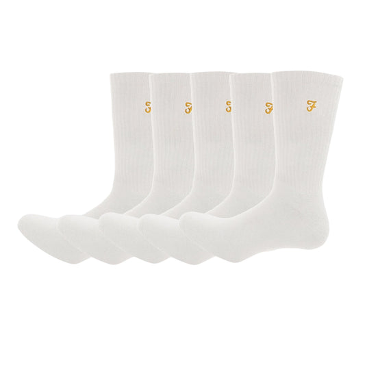 White - Front - Farah Mens Long Crew Socks (Pack of 5)