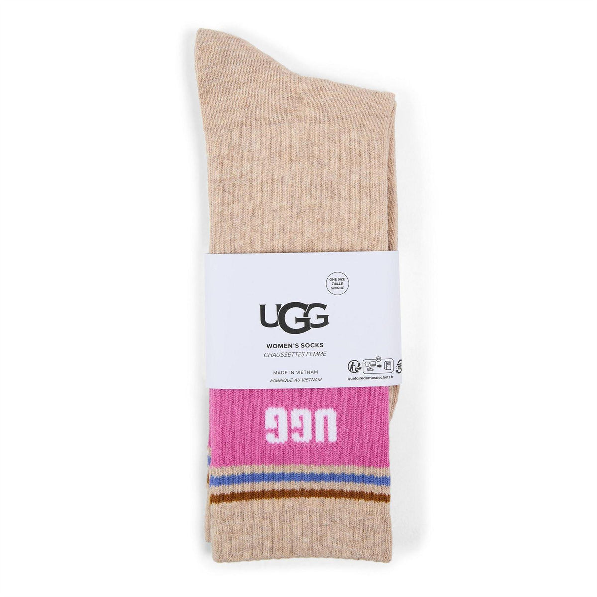 Sand-Heather - Front - UGG Womens-Ladies Block Stripe Crew Socks
