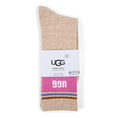Sand-Heather - Front - UGG Womens-Ladies Block Stripe Crew Socks