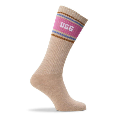 Sand-Heather - Back - UGG Womens-Ladies Block Stripe Crew Socks