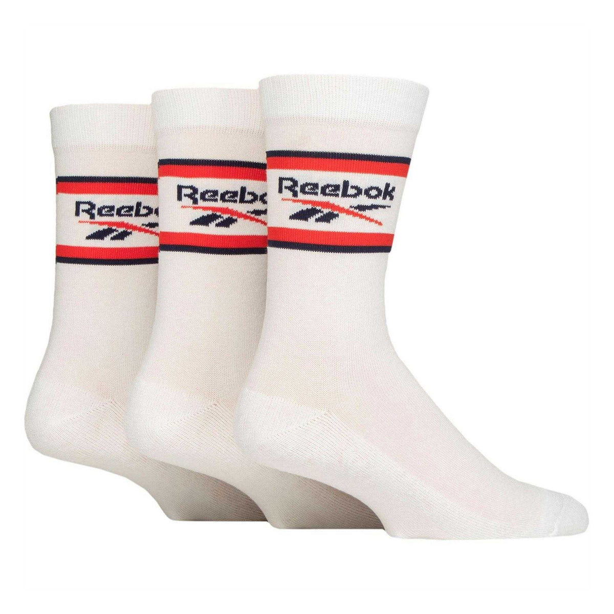 White - Front - Reebok Unisex Adult Striped Crew Socks (Pack of 3)