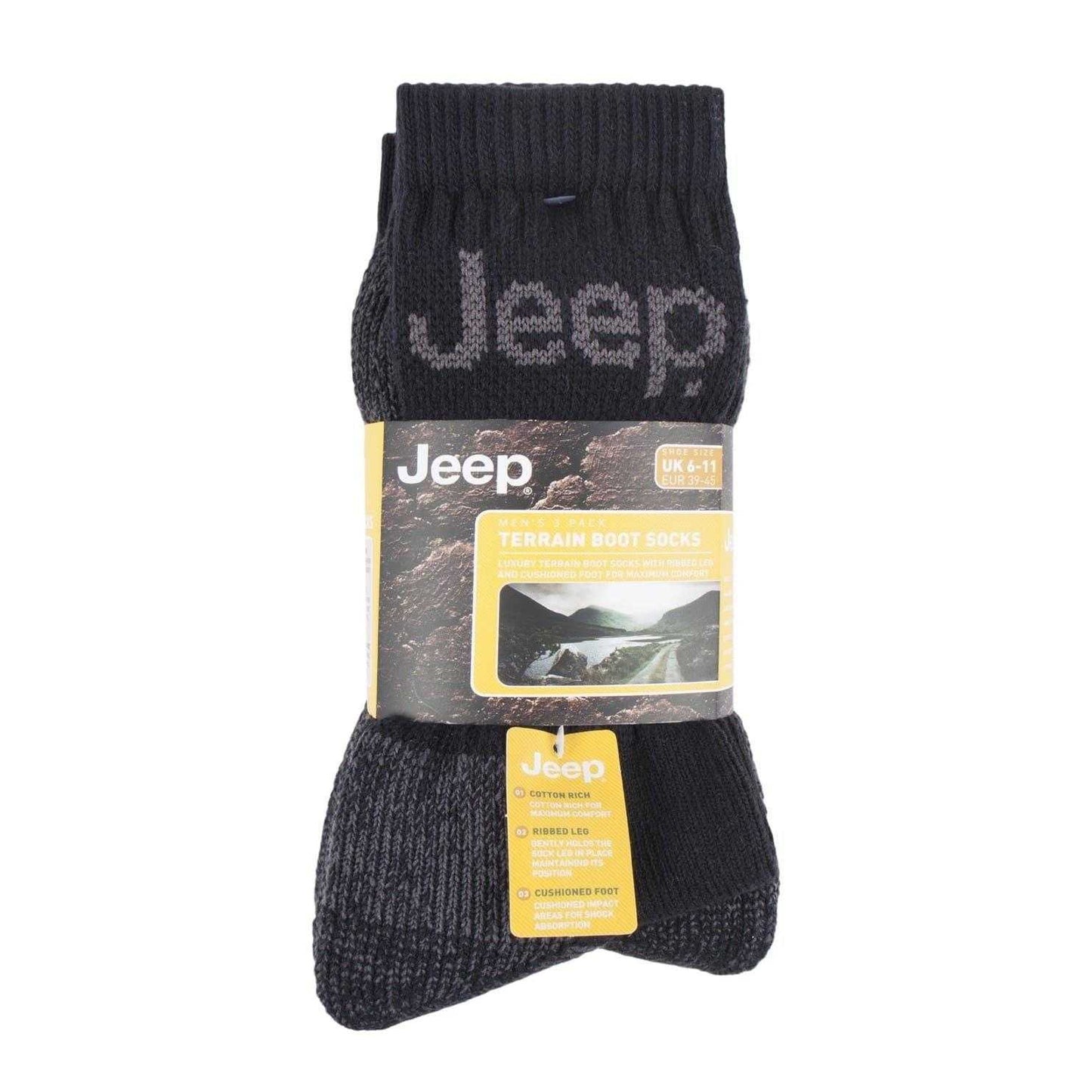 Black-Charcoal - Side - Jeep Mens All Terrain Boot Socks (Pack of 3)