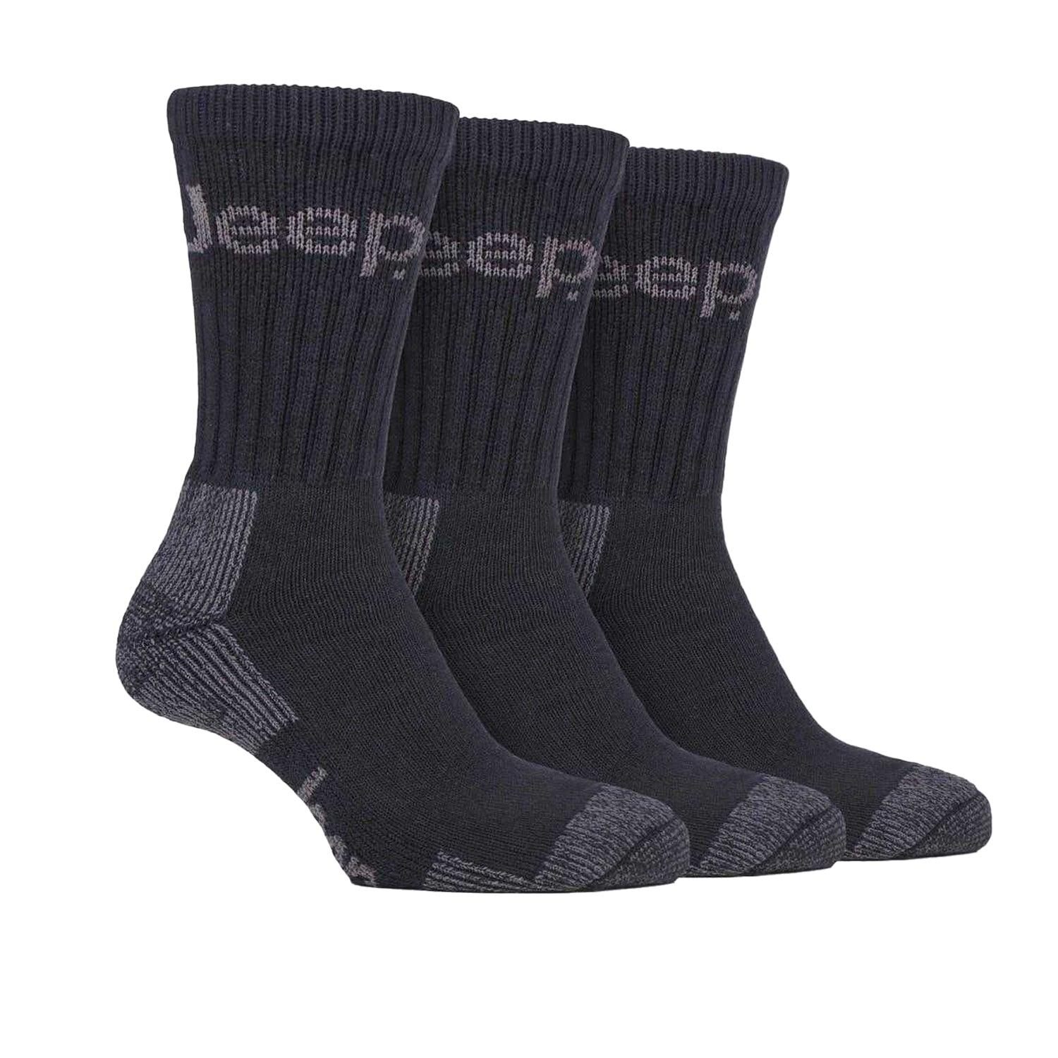 Black-Charcoal - Front - Jeep Mens All Terrain Boot Socks (Pack of 3)