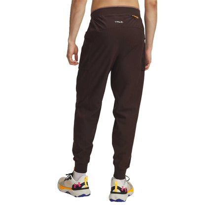Brown - Back - Under Armour Mens Trail Run Tapered Slim Joggers