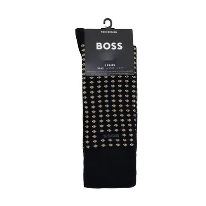 Black - Side - Hugo Mens Crew Socks (Pack of 2)