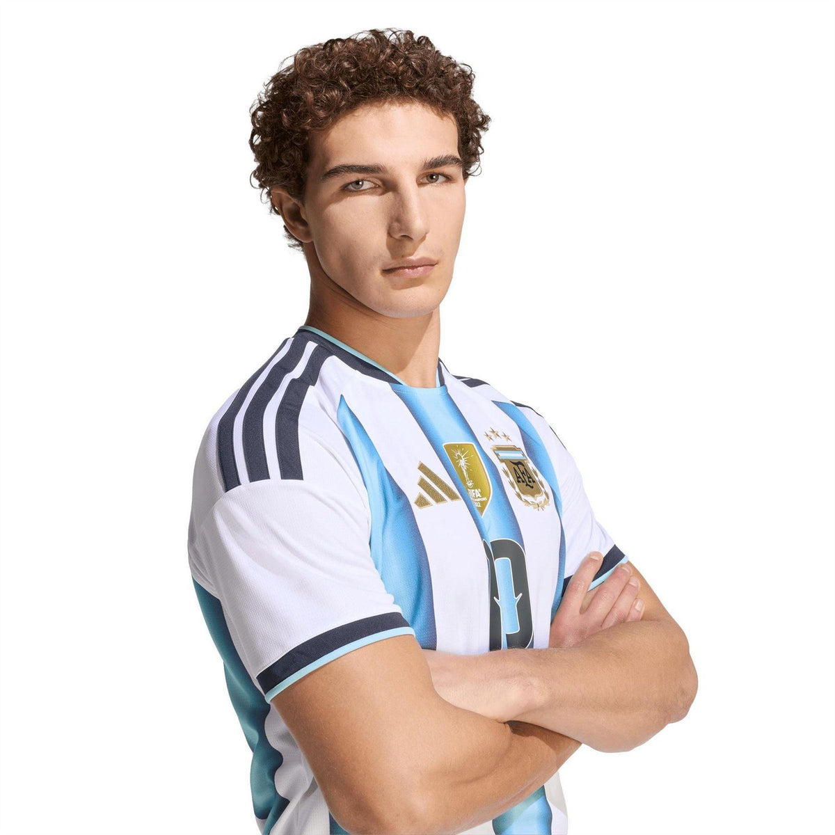 White-Blue - Side - Adidas Mens Messi Home Shirt