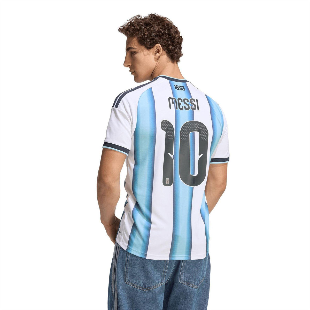 White-Blue - Pack Shot - Adidas Mens Messi Home Shirt