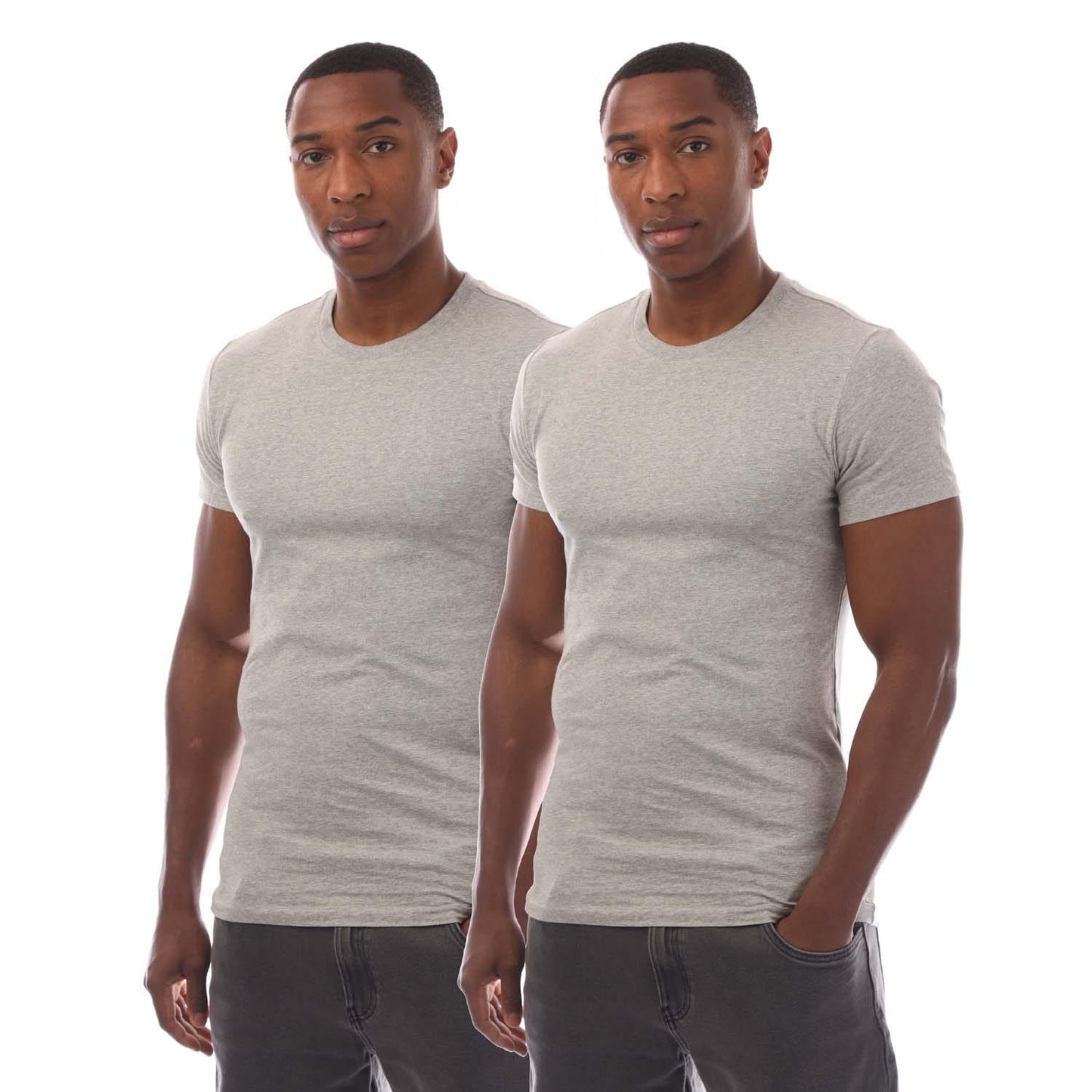 Grey - Front - Ralph Lauren Mens Crew Neck T-Shirt (Pack of 2)