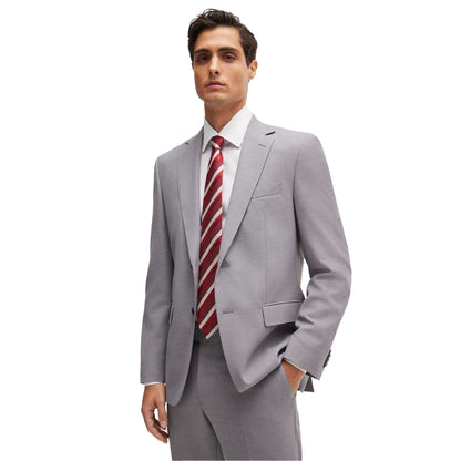 Red - Side - Boss Striped Silk Jacquard Tie