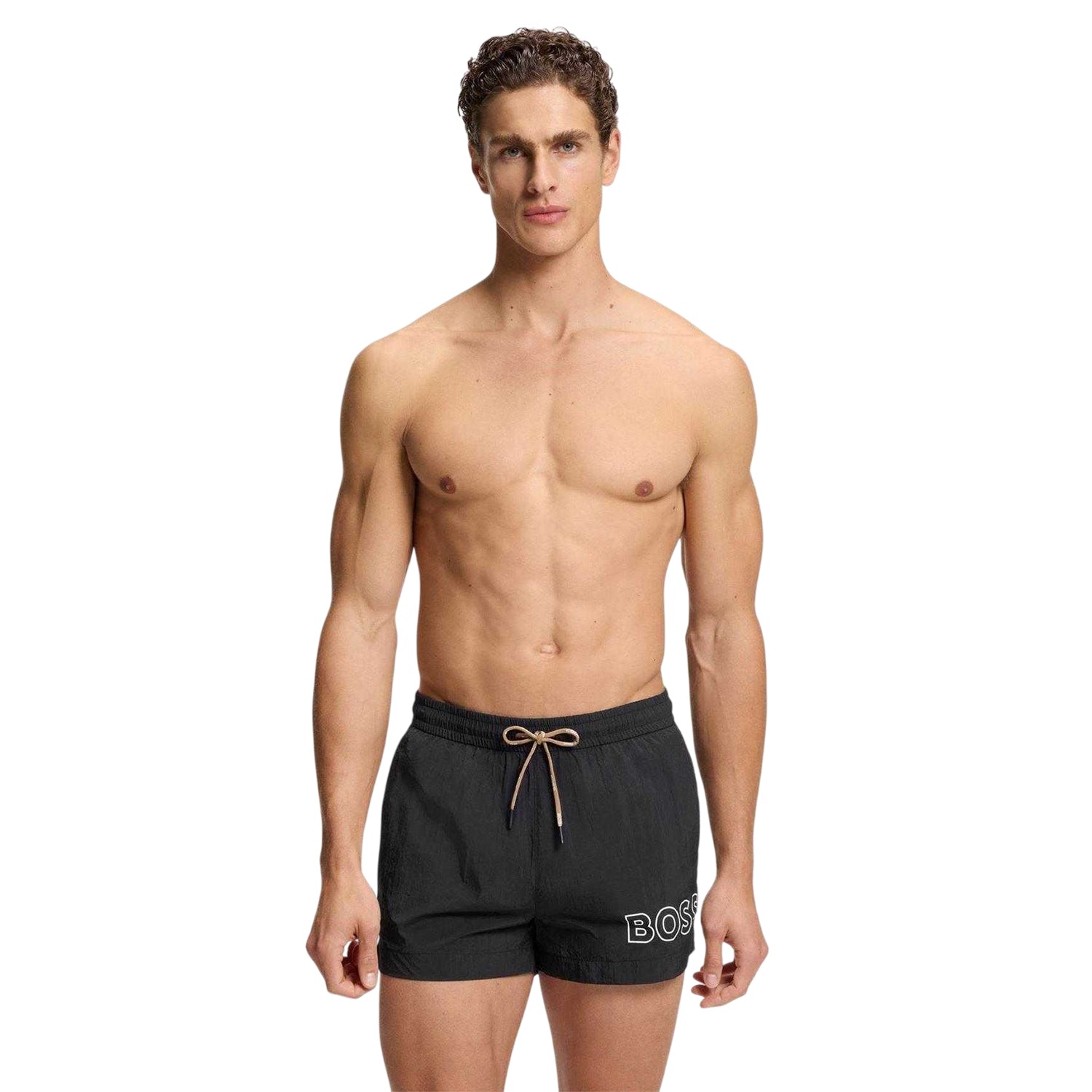 Black - Side - Boss Mens Mooneye Logo Outline Swim Shorts