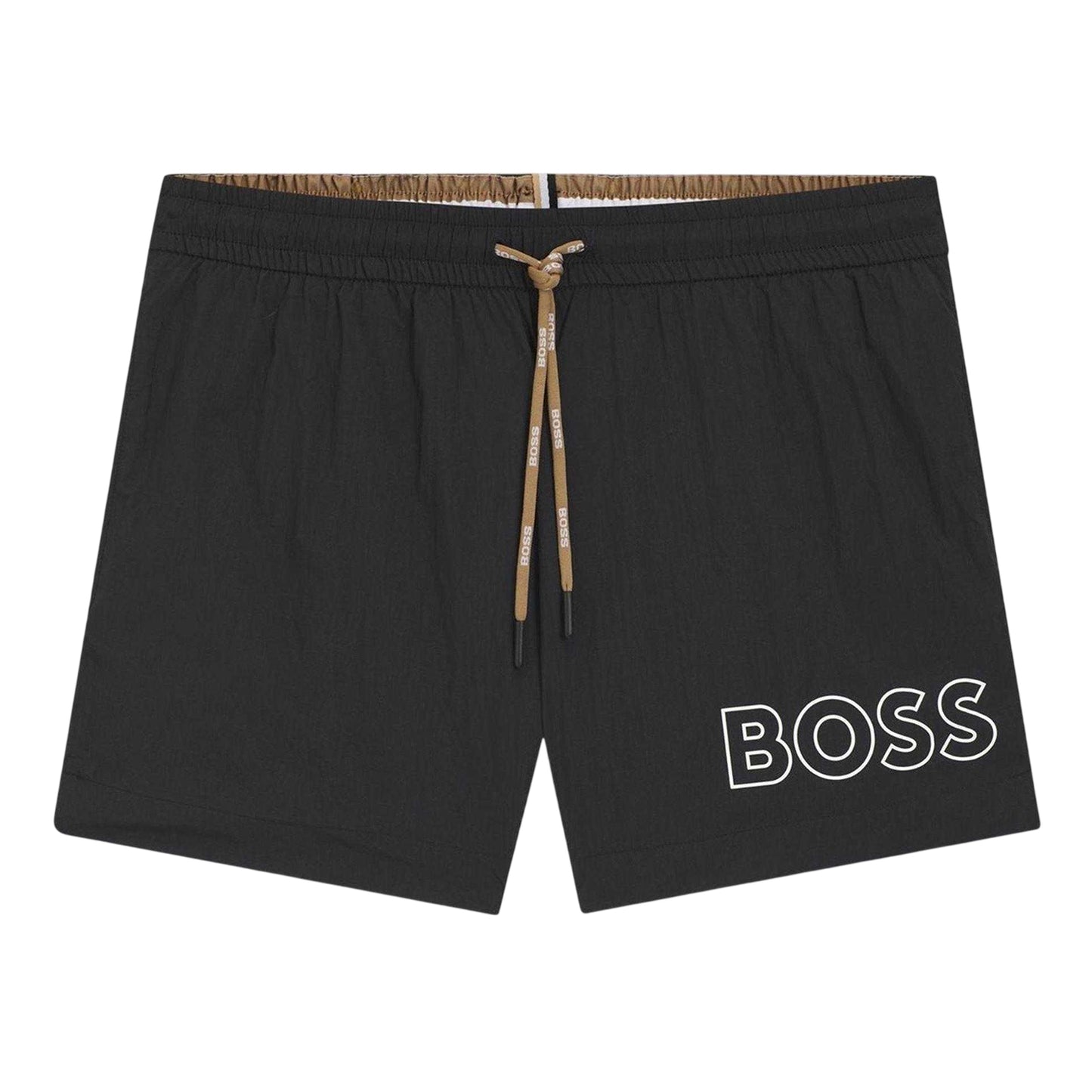 Black - Front - Boss Mens Mooneye Logo Outline Swim Shorts
