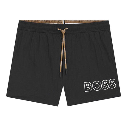 Black - Front - Boss Mens Mooneye Logo Outline Swim Shorts