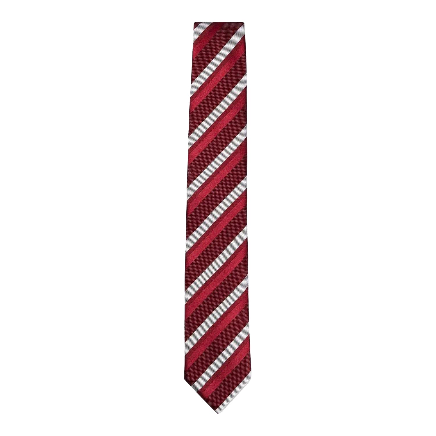 Red - Front - Boss Striped Silk Jacquard Tie