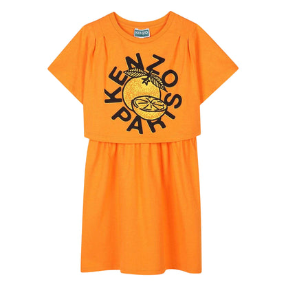 Orange - Front - Kenzo Girls Logo Relaxed Fit T-Shirt Dress