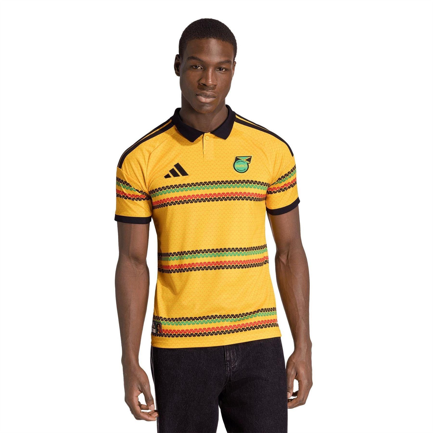 Gold-Green - Side - Adidas Mens Bob Marley Jamaica Home Shirt