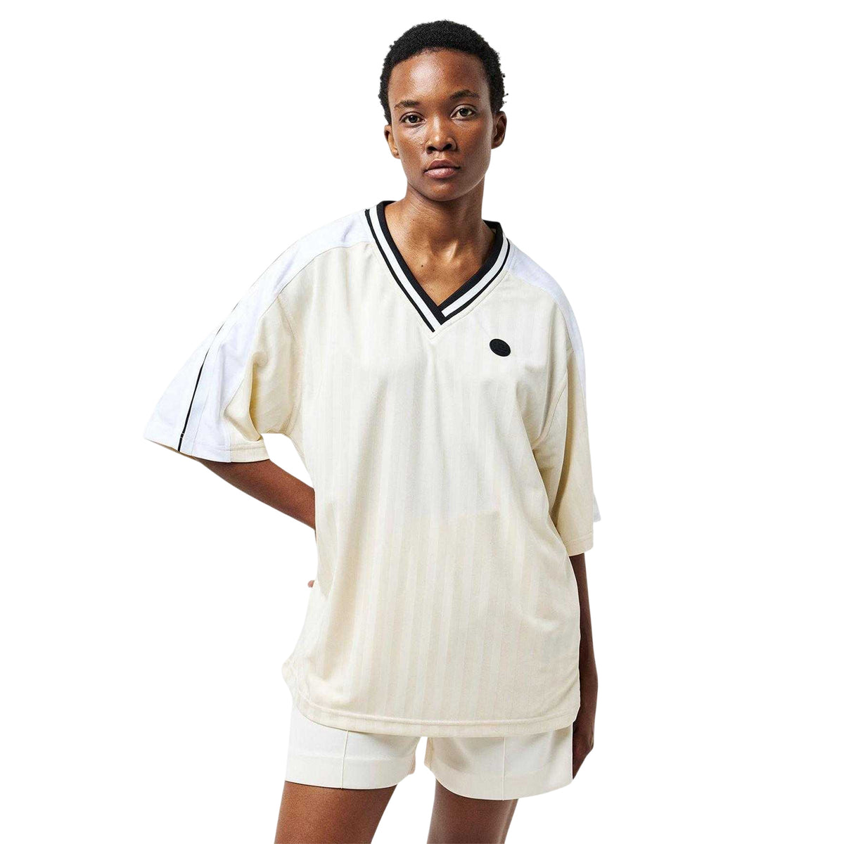White - Side - PE Nation Womens-Ladies Detour Striped Oversized Short-Sleeved T-Shirt