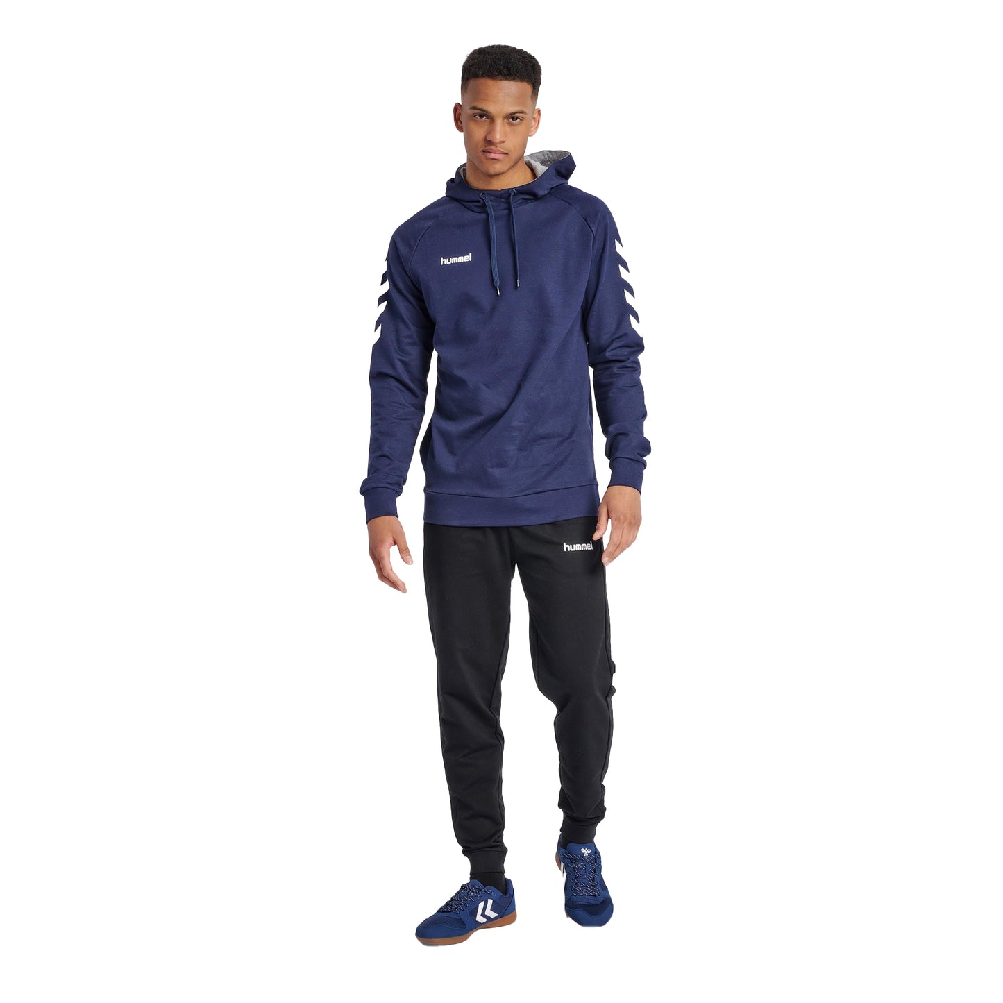 Blue - Side - Hummel Mens Go Cotton Hoodie