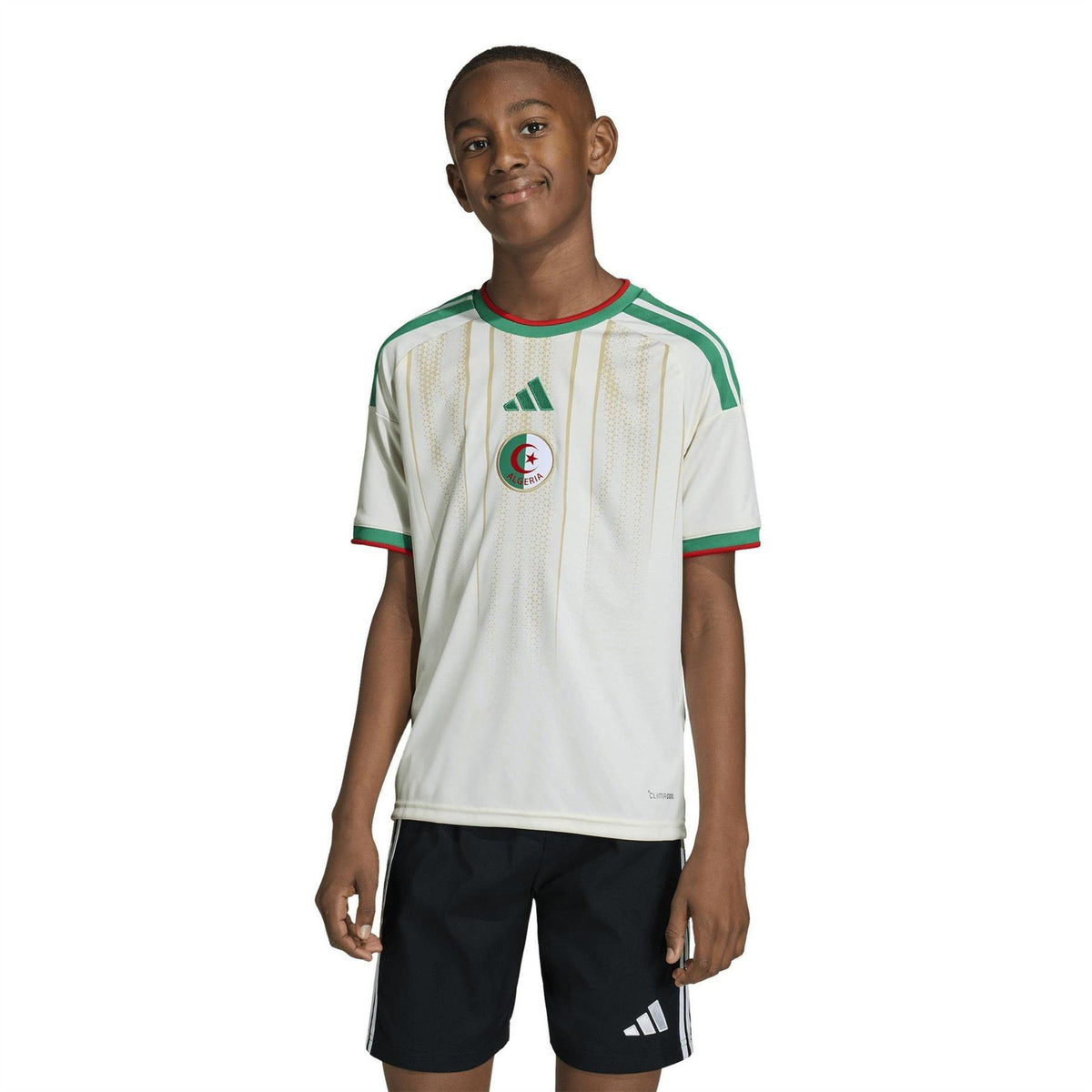 White-Green - Side - Adidas Childrens-Kids World Cup 2026 Algeria Home Shirt
