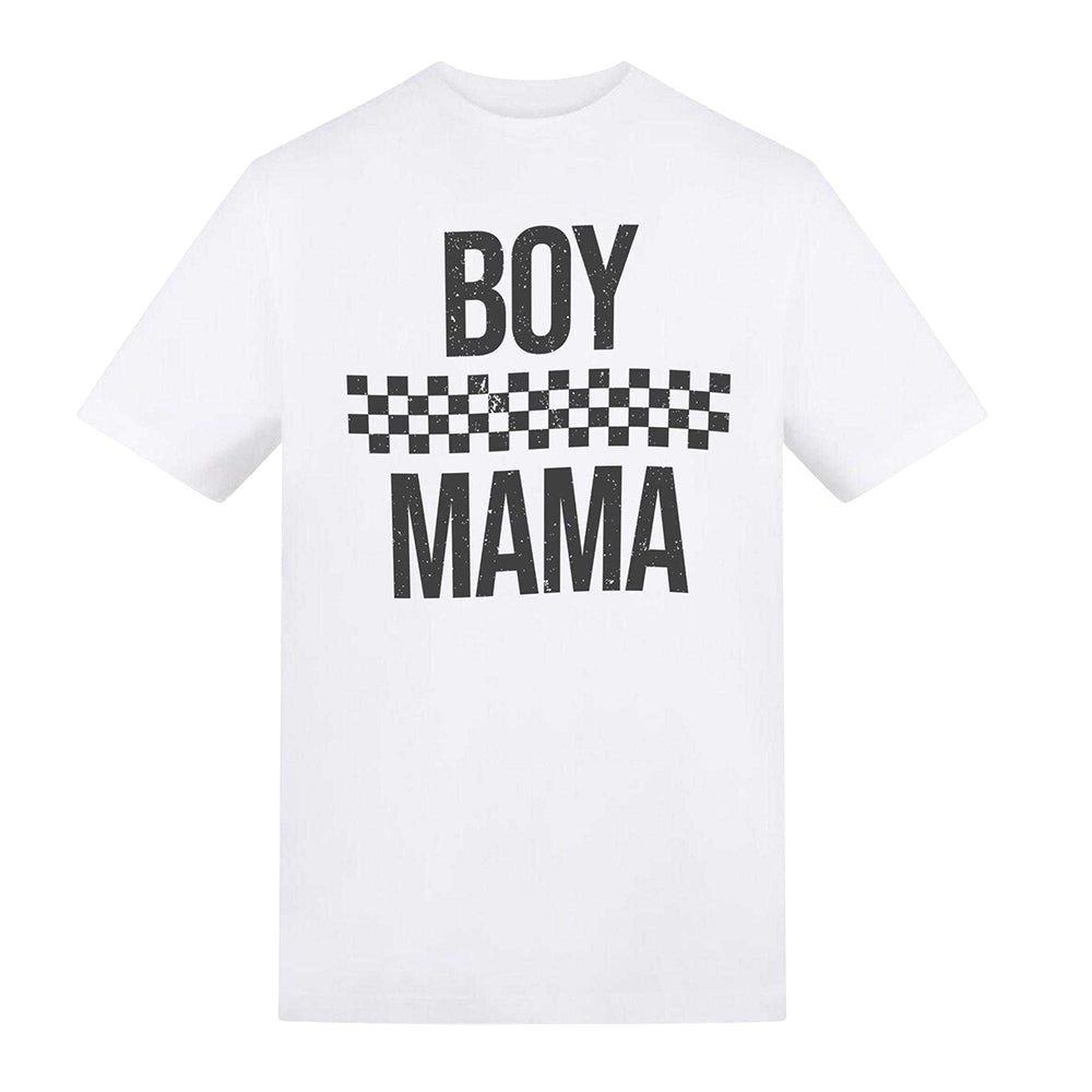 White - Front - AWD Unisex Adult Boy Mama Checked T-Shirt