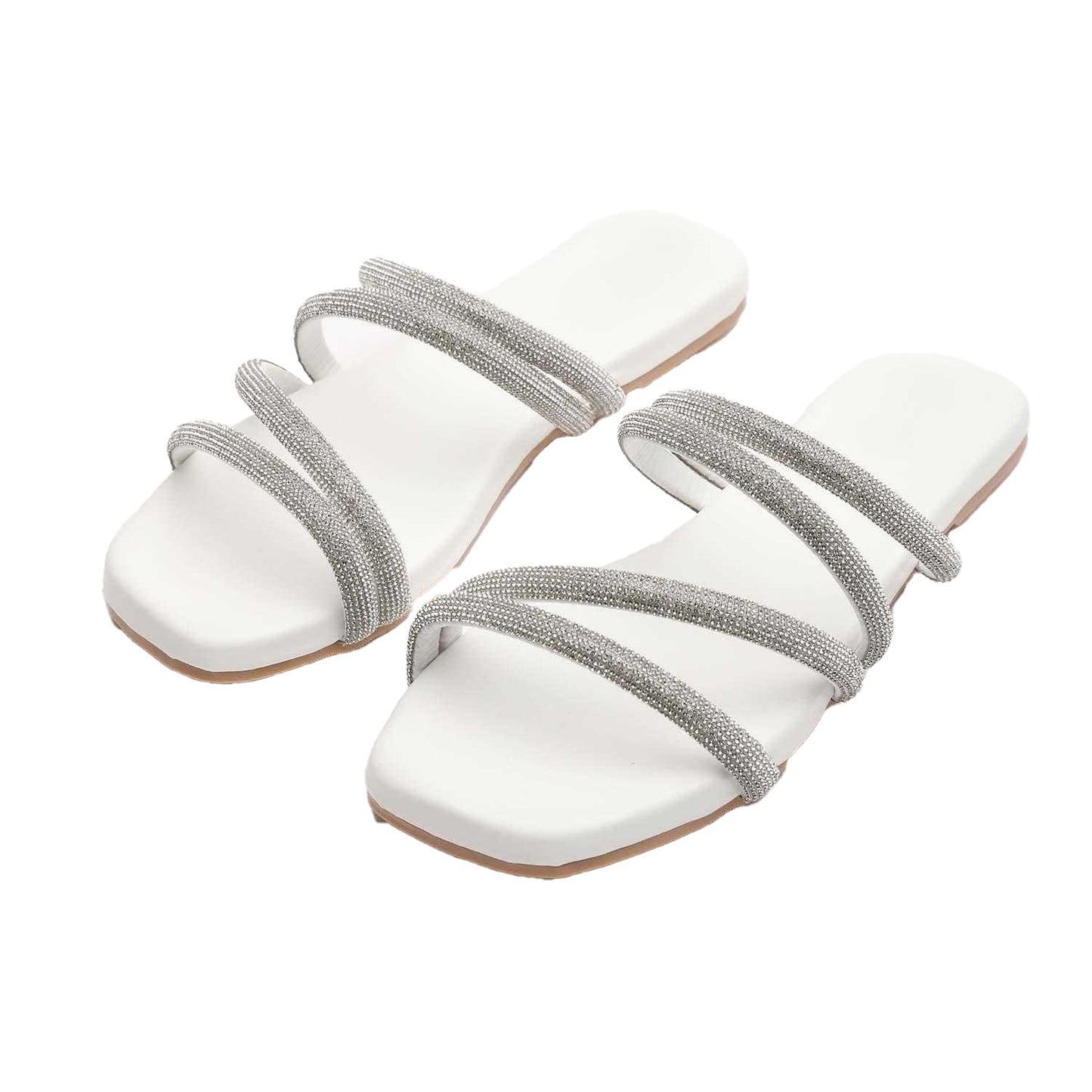 White - Side - No Doubt Womens-Ladies Diamante Strappy Sandals